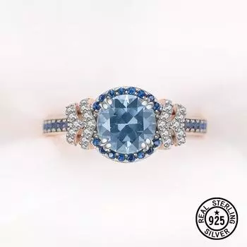 Кольцо из стерлингового серебра 925 пробы для женщин, драгоценный камень, лондонский синий топаз, покрытие розовым золотом, роскошные подарки на годовщину, ювелирные украшения 6