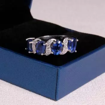 Кольцо из стерлингового серебра 925 пробы с натуральным синим кинитом 2,8 карата, изысканные украшения для женщин, повседневная одежда, в шкатулке для драгоценностей US RING SIZE:6# синий