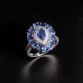 Кольцо из стерлингового серебра 925 пробы в форме груши с натуральным синим кианитом для женщин, жены, хороший подарок на день рождения