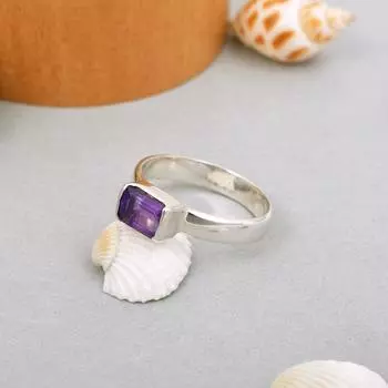 Кольцо из стерлингового серебра 925 пробы с натуральным багетом и фиолетовым аметистом, размер 7 США, подарочное кольцо 7 US