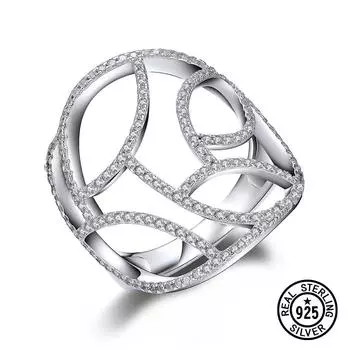 Кольцо из стерлингового серебра 925 пробы, полые нерегулярные повседневные линии, прозрачные цирконовые кольца с микро-паве, специальные вечерние кольца для женщин, изящные ювелирные изделия 6