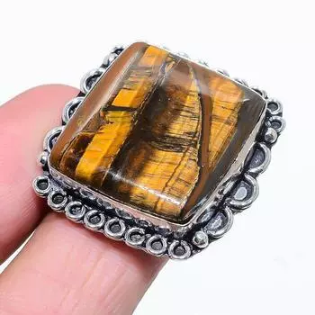 Кольцо из стерлингового серебра 925 пробы с натуральным тигровым глазом ручной работы, размер 11 i4T63