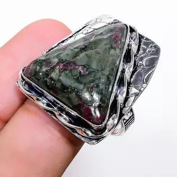 Кольцо из стерлингового серебра 925 пробы с натуральным эвдиалитом ручной работы, размер 10 Y3T94