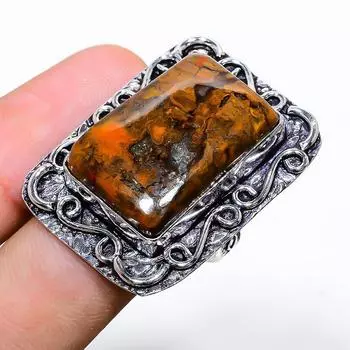 Кольцо из стерлингового серебра 925 пробы с натуральным шовным агатом ручной работы, размер 10 e7L68