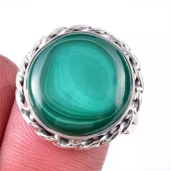 Кольцо из стерлингового серебра 925 пробы с натуральным малахитом, размер 10 z8W49