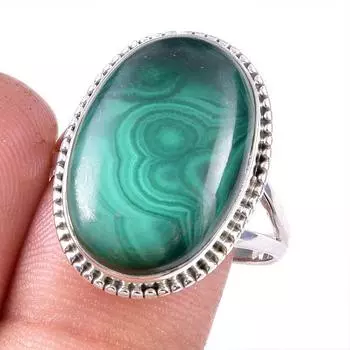 Кольцо из стерлингового серебра 925 пробы с натуральным малахитом, размер 10 P7i96