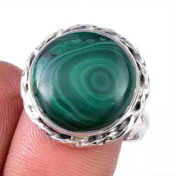 Кольцо из стерлингового серебра 925 пробы с натуральным малахитом, размер 8,5 d9N23