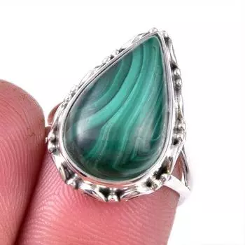 Кольцо из стерлингового серебра 925 пробы с натуральным малахитом, размер 7 L4O86