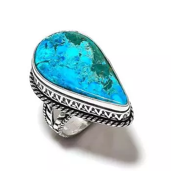 Кольцо из стерлингового серебра 925 пробы с натуральным тибетским бирюзовым камнем, размер 7,5 l1J91