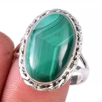 Кольцо из стерлингового серебра 925 пробы с натуральным малахитом, размер 10 G3T37