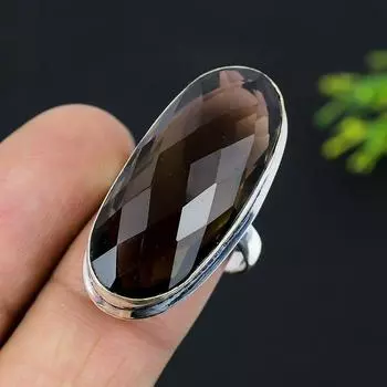 Кольцо из стерлингового серебра 925 пробы с натуральным дымчатым топазом ручной работы, размер 8 m1U07