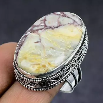 Кольцо из стерлингового серебра 925 пробы с натуральным серебряным яшмом, размер 10 u1j79