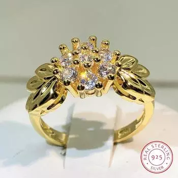 Кольцо из стерлингового серебра 925 пробы с нежным цветком и цирконом, женское золотое кольцо с хризантемой, вечерние украшения на день рождения, подарок 8 белый