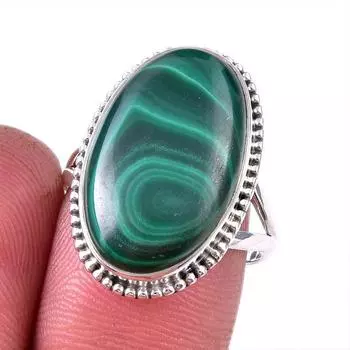Кольцо из стерлингового серебра 925 пробы с натуральным малахитом, размер 8 L4D09