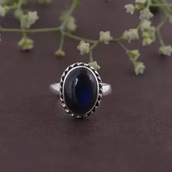 Кольцо из стерлингового серебра 925 пробы, кольцо из твердого камня, натуральный лабрадор, драгоценный камень, 6,5 г 5