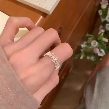 Кольцо из стерлингового серебра 925 пробы с полым цветком, женское кольцо с особым интересным дизайном, сказочное французское милое кружевное кольцо с открытым концом Opening is adjustable