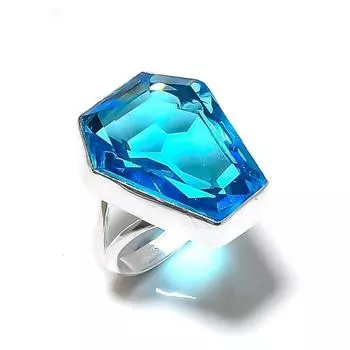 Кольцо из стерлингового серебра 925 пробы с натуральным синим топазом ручной работы, размер 5 s0u28