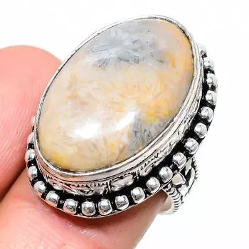 Кольцо из стерлингового серебра 925 пробы с натуральным ископаемым кораллом ручной работы, размер 8 w2C33