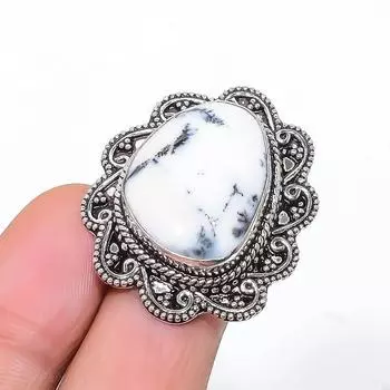 Кольцо из стерлингового серебра 925 пробы с натуральным дендритовым опалом ручной работы, размер 8 q3p49