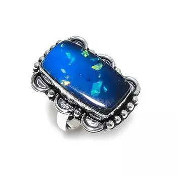 Кольцо из стерлингового серебра 925 пробы с натуральным синим тройным опалом ручной работы, размер 8 M7D19