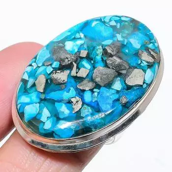 Кольцо из стерлингового серебра 925 пробы с натуральным медным синим бирюзовым камнем, размер 8,5 z5J72