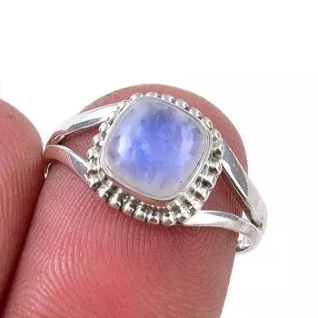 Кольцо из стерлингового серебра 925 пробы с натуральным радужным лунным камнем, размер 6 z6I35