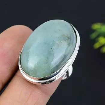 Кольцо из стерлингового серебра 925 пробы с натуральным аквамарином ручной работы, размер 8,5 d7i04