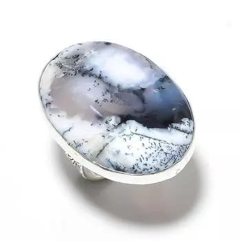 Кольцо из стерлингового серебра 925 пробы с натуральным дендритовым опалом ручной работы, размер 9 P4e39