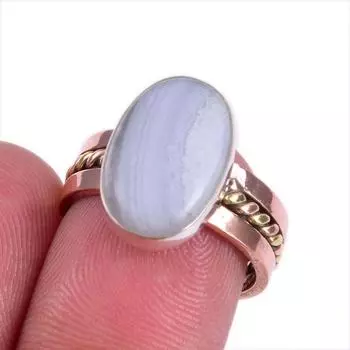 Кольцо из стерлингового серебра 925 пробы с натуральным синим кружевным агатом, двухцветное кольцо, размер 6 Y6L68