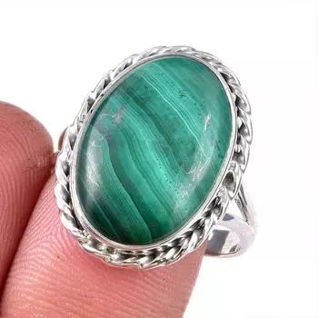 Натуральный малахит драгоценный камень 925 цельное серебро ювелирное кольцо размер 8 F2p29