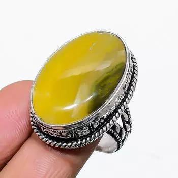 Кольцо из стерлингового серебра 925 пробы с натуральным драгоценным камнем шмельная яшма ручной работы, размер 9 l1f08