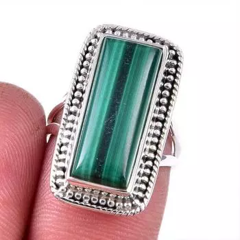 Кольцо из стерлингового серебра 925 пробы с натуральным малахитом, размер 6 H6V48