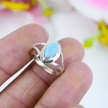 Кольцо из стерлингового серебра 925 пробы, женское кольцо, дизайнерское кольцо, кольцо ручной работы, эффектное кольцо, кольцо с камнем, кольцо с ларимаром 6
