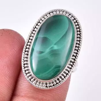 Кольцо из стерлингового серебра 925 пробы с натуральным малахитом, размер 7 F1Z22