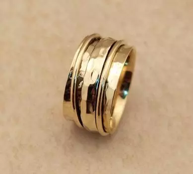 Кольцо из стерлингового серебра 925 пробы, кольцо из желтого золота, кольцо-спиннер, кольцо ручной работы, дизайнерское кольцо, унисекс-кольцо, серебряные украшения, кольцо в стиле бохо 6