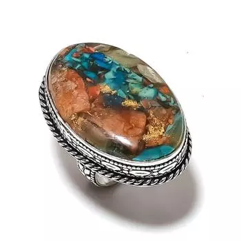 Кольцо из стерлингового серебра 925 пробы с натуральным драгоценным камнем колючей устрицы, размер 7 h4r87 ручной работы