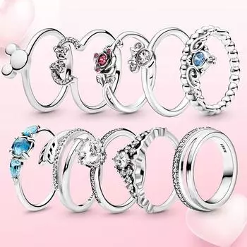 Кольцо из стерлингового серебра 925 пробы с бантом и мышью, ювелирное изделие, пара, европейское кольцо, американские кольца для женщин, модные ювелирные изделия, подарок 9