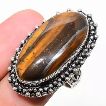 Кольцо из стерлингового серебра 925 пробы с натуральным тигровым глазом ручной работы, размер 7,5 Y1y30