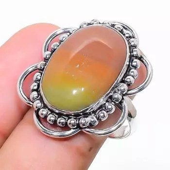 Кольцо из стерлингового серебра 925 пробы с натуральным полихромным драгоценным камнем яшма, размер 7,5 z7l96