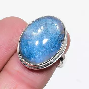 Кольцо из стерлингового серебра 925 пробы с натуральным стеклянным драгоценным камнем ручной работы, размер 7 N7y59