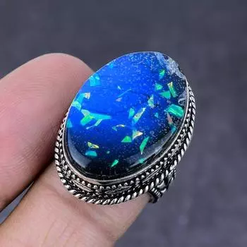 Кольцо из стерлингового серебра 925 пробы с натуральным синим тройным опалом ручной работы, размер 7,5 Q2M27