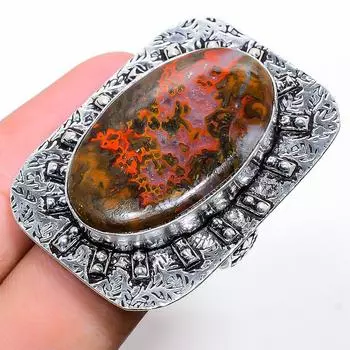 Кольцо из стерлингового серебра 925 пробы с натуральным шовным агатом ручной работы, размер 9 S6I36