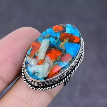 Кольцо из стерлингового серебра 925 пробы с натуральным драгоценным камнем колючей устрицы, размер 6,5 b9k66 ручной работы