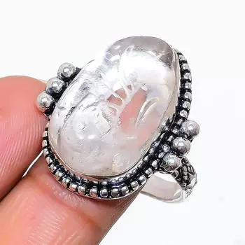 Кольцо из стерлингового серебра 925 пробы с натуральным розовым кварцем ручной работы, размер 9,5 J8I32