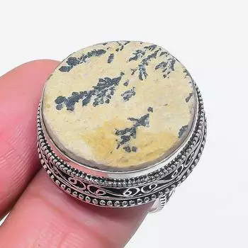 Кольцо из стерлингового серебра 925 пробы с натуральным псиломеланом, размер 8, W3t39