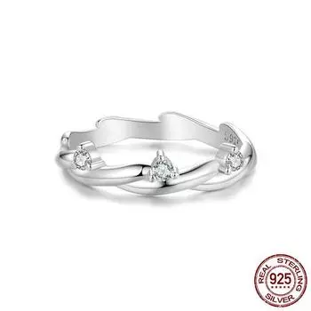 Кольцо из стерлингового серебра 925 пробы с прозрачным цирконом и витой веревкой для женщин, ювелирное кольцо из белого золота с покрытием