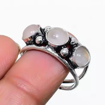 Кольцо из стерлингового серебра 925 пробы с натуральным розовым кварцем ручной работы, размер 7,5 j4c19