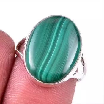 Кольцо из стерлингового серебра 925 пробы с натуральным малахитом, размер 8, ширина 3,14 сантиметра