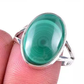 Кольцо из стерлингового серебра 925 пробы с натуральным малахитом, размер 9 W5s25