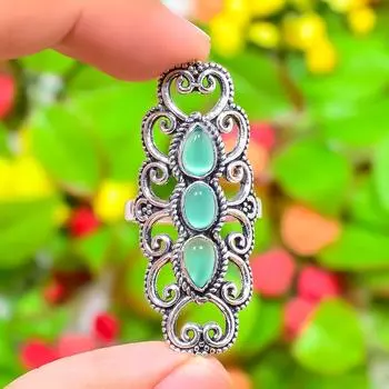 Кольцо из стерлингового серебра 925 пробы с натуральным аквамарином ручной работы, размер 9,5 u7Q02